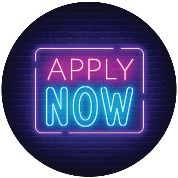 Neon sign that says "apply now"