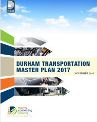 TMP Logo- Durham Transport Master Plan- moving, connecting, growing Picture of Bus for main page – Photo of Durham transit bus, one of many methods of transportation in Durham Region Durham logo- Region of Durham logo