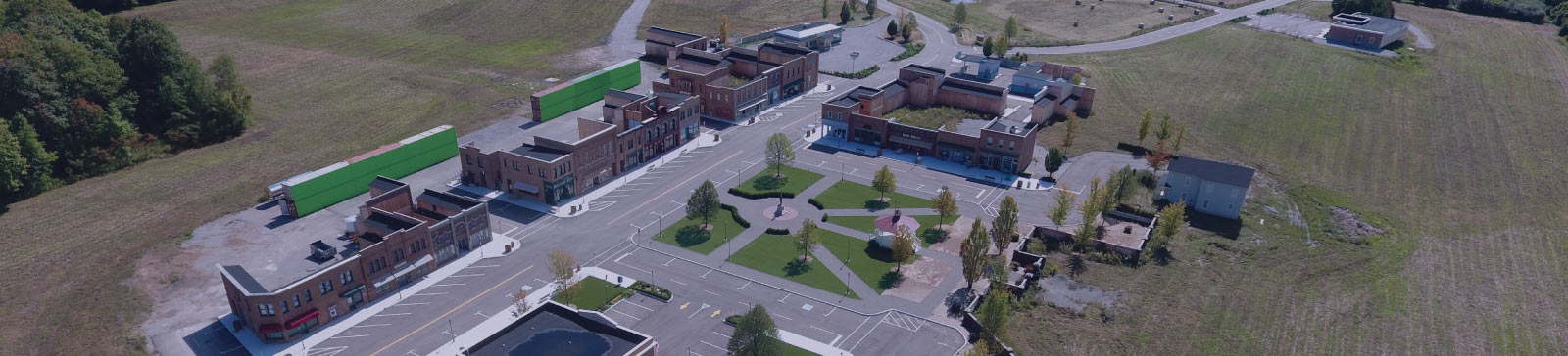 Aerial view of the filming backlot in Pickering.