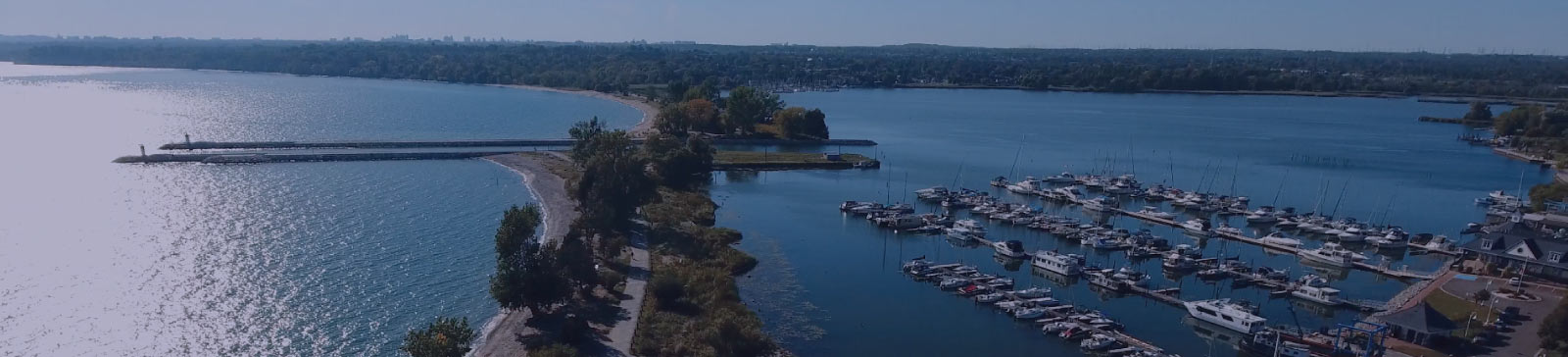 Aerial view of Frenchman's bay marina with boats stationed at the dock.