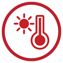 Hot sun and thermometer icon