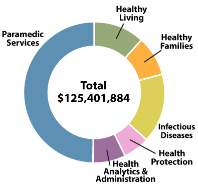 Pie chart showing Health Department expenditures by program.