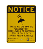 Health Department issued heavy rainfall sign at public beach.