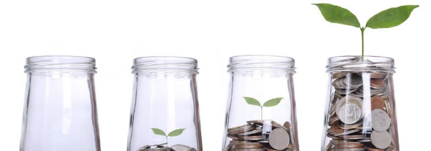 Money growing in jars