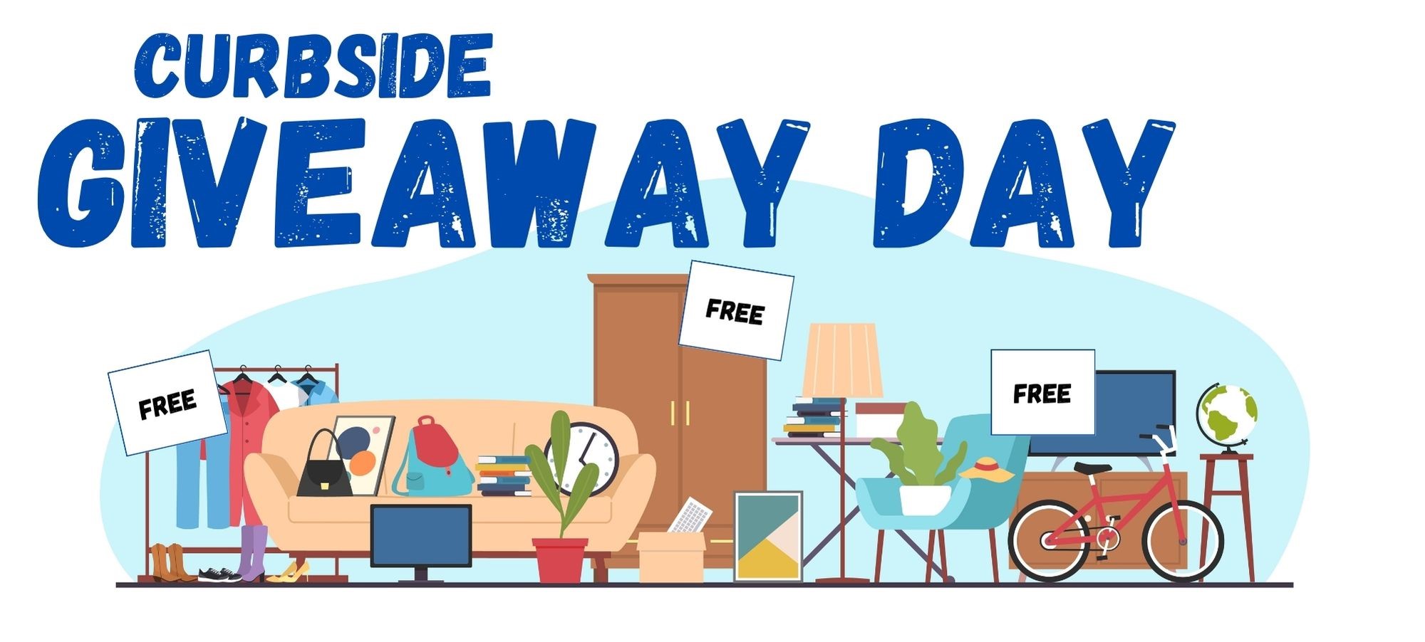 Various household items labelled as free for the curbside giveaway day