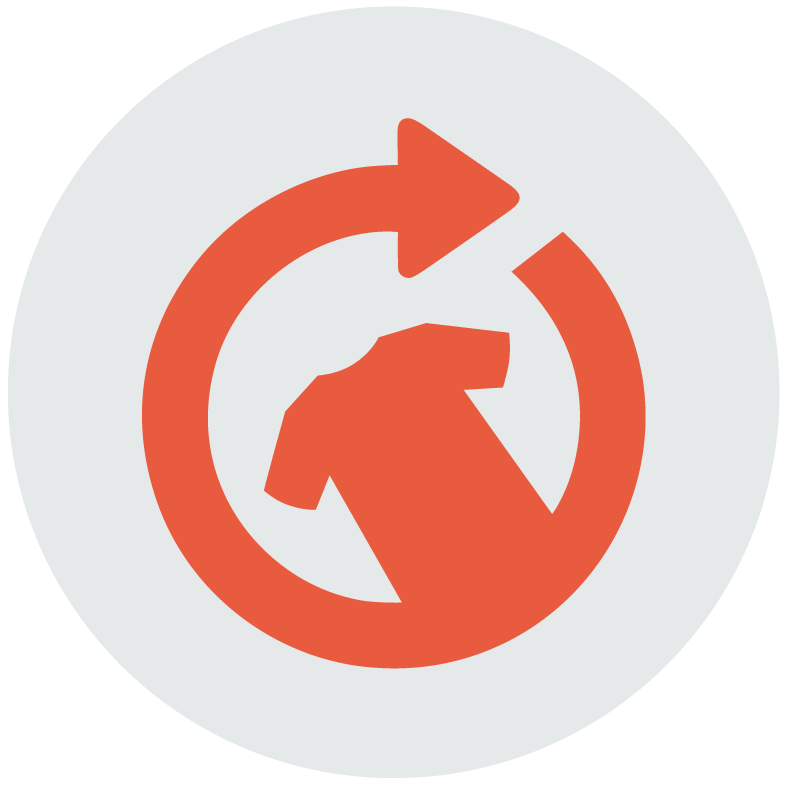 Icon to show reuse, a t-shirt with a circular arrow around it