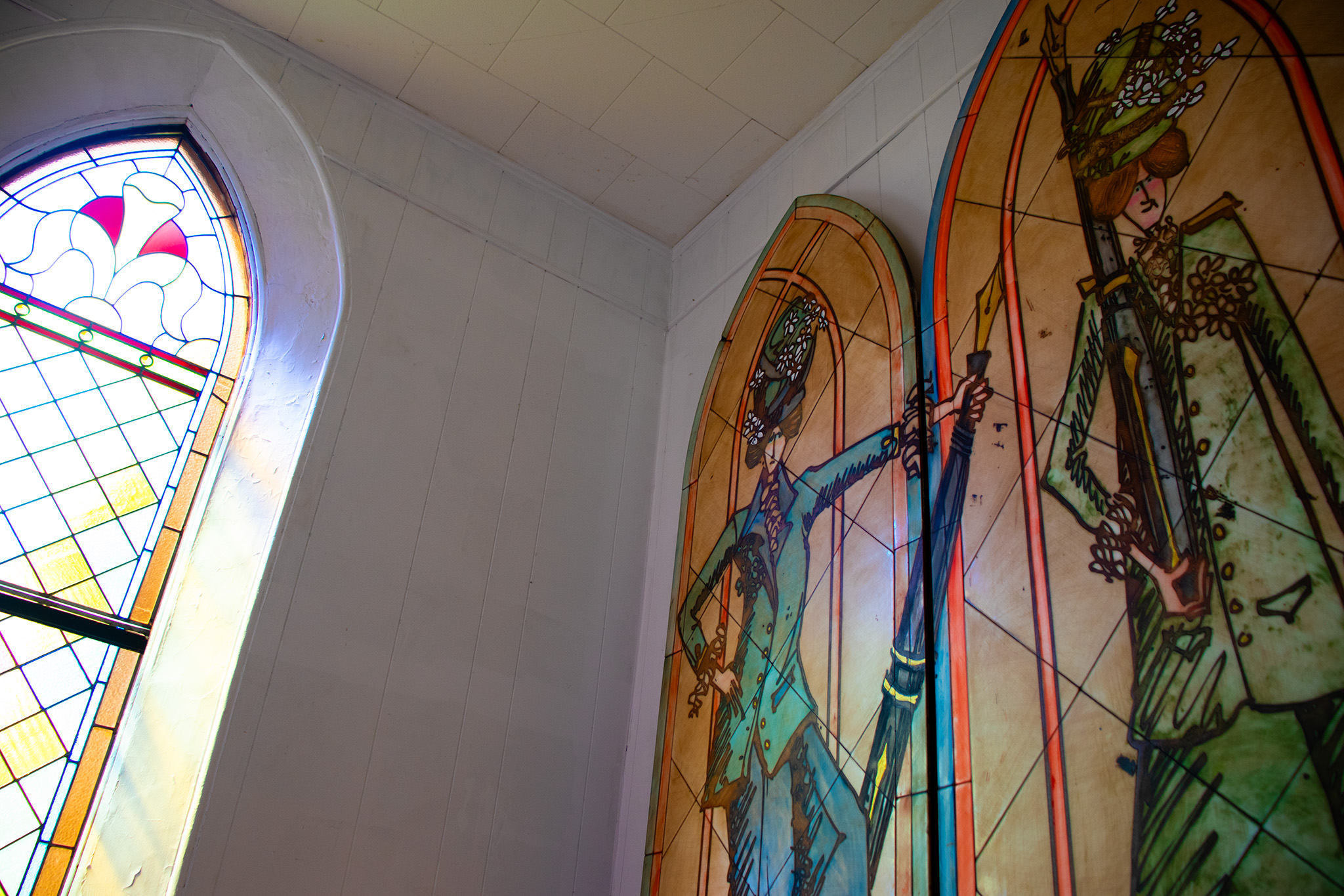 Image of the Lucy Maud Montgomery Mural inside Historic Leaskdale Church.