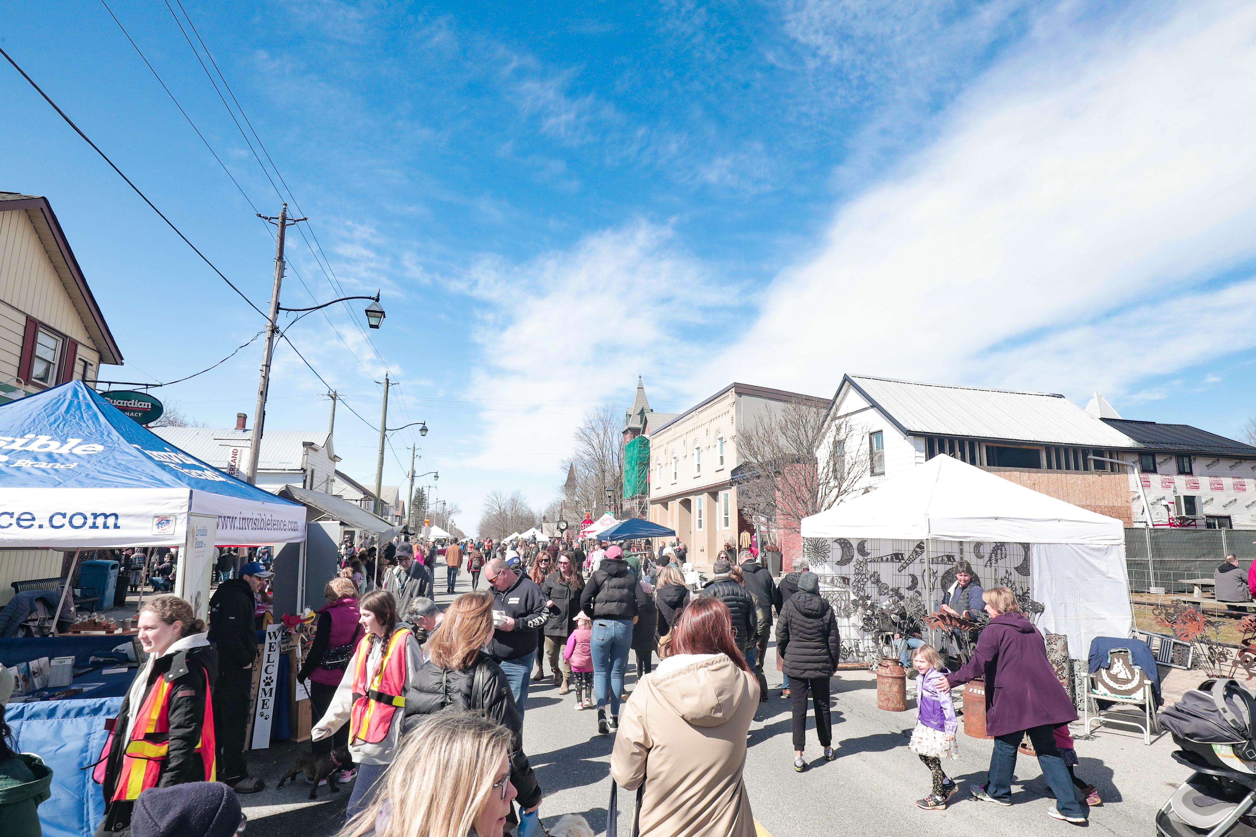 Crowd of people walking outdoors at the Sunderland Maple Syrup Festival