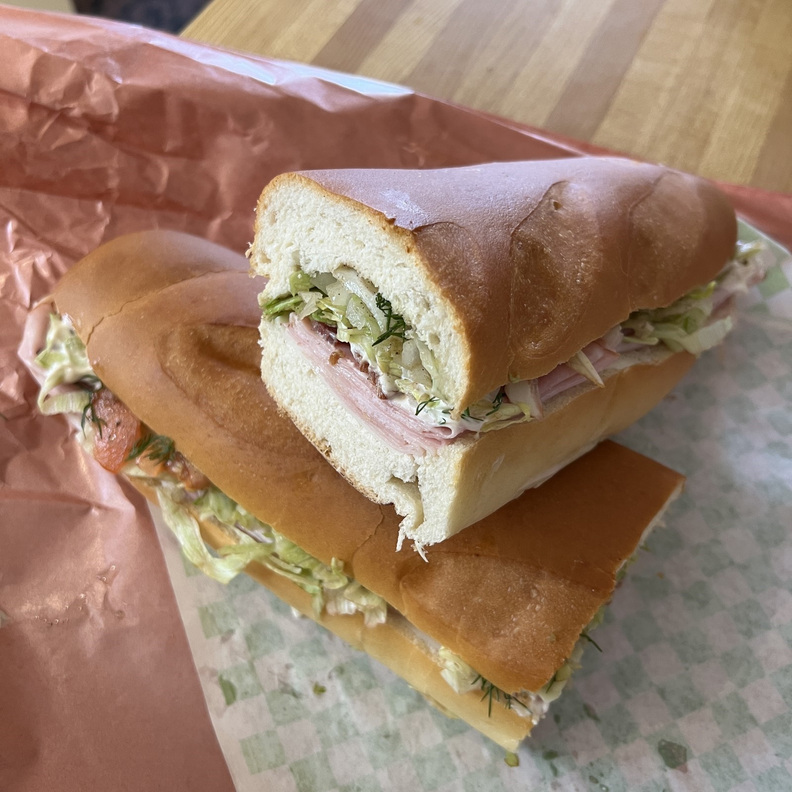 Image of a submarine style sandwich on butcher paper