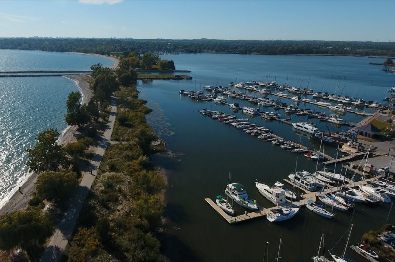 Aerial view of Frenchman's Bay marina in Pickering.