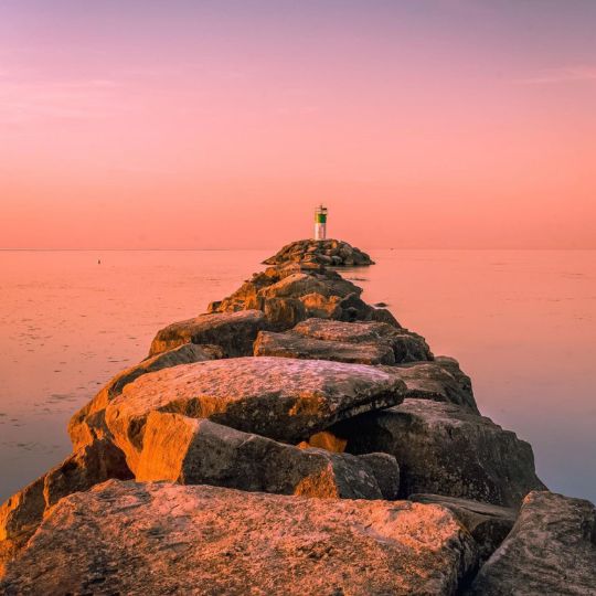 Pier of rocks on Lake Ontario in Durham Region, Ontario