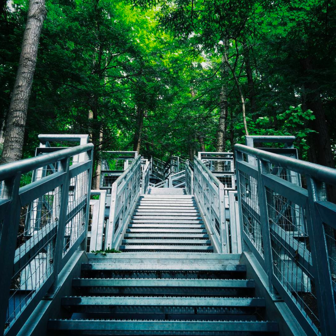 Stairs leading through Seaton Hiking Trail in Pickering, Ontario