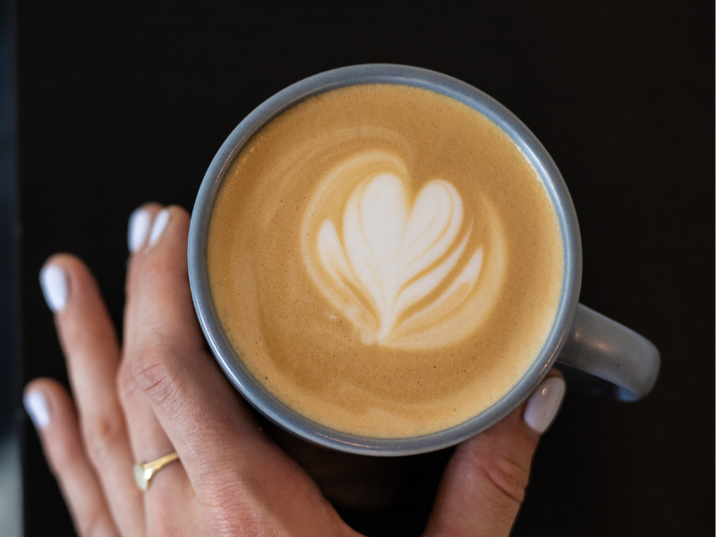 Aerial image of a coffee with latte art 